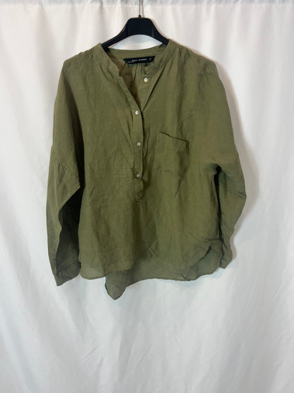 ZARA. Blusa verde con lino. T XS
