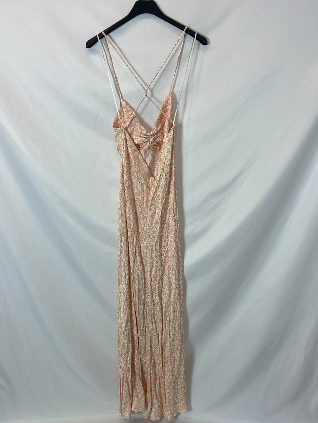 ZARA. Vestido largo rosa flores T.s