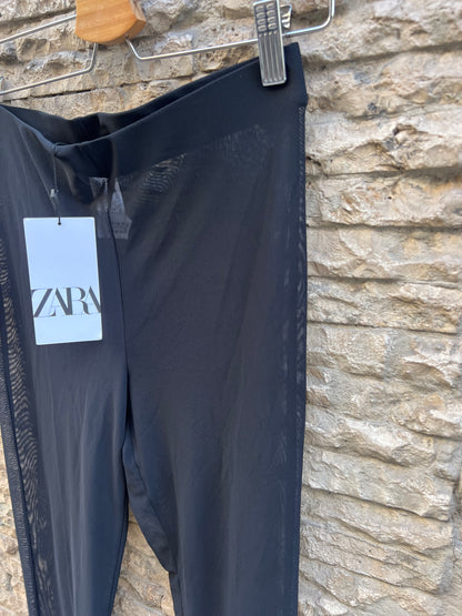 ZARA. Leggins semi transparentes negros. T M