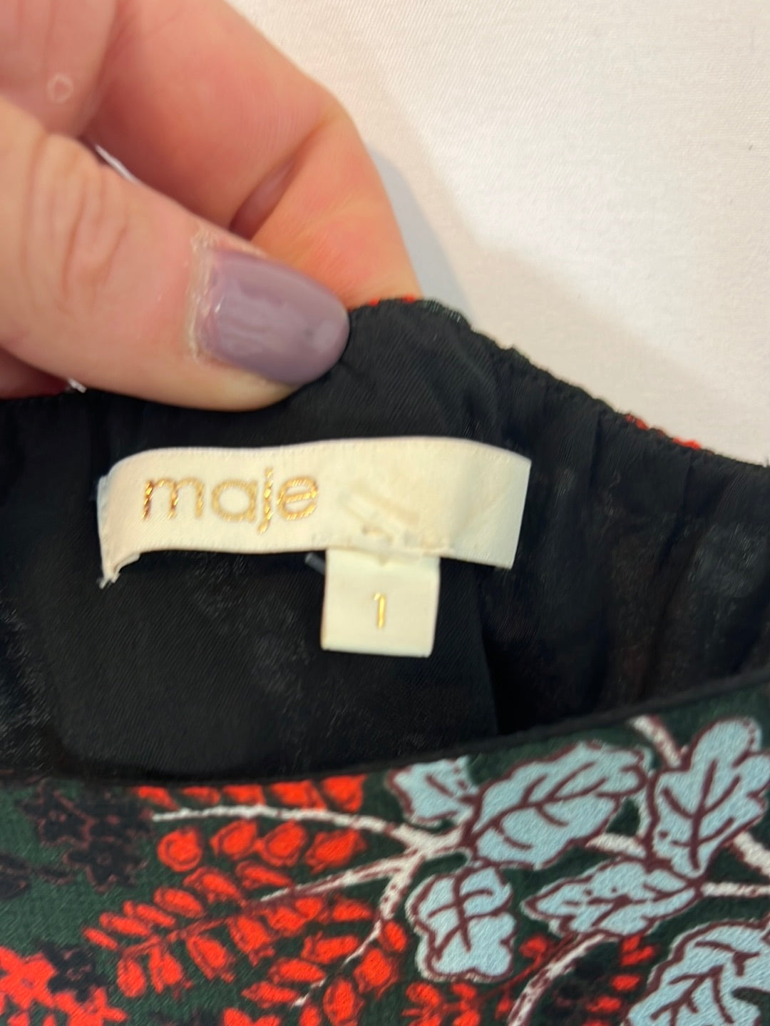 MAJE. Asymmetrical printed midi dress. Size 1 (S)