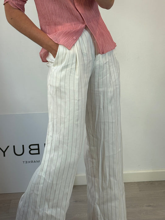 MASSIMO DUTTI. Pantalón pinzas y rayas lino