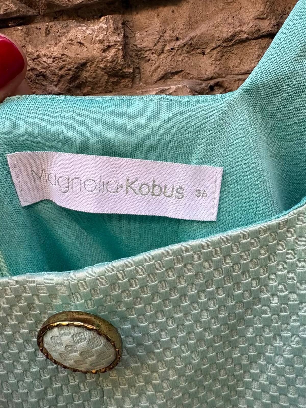 MAGNOLIA KOBUS. Vestido midi textura verde claro