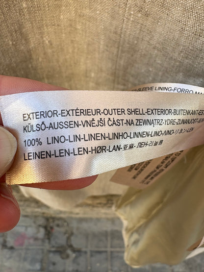 MASSIMO DUTTI. Chaqueta larga lino beige