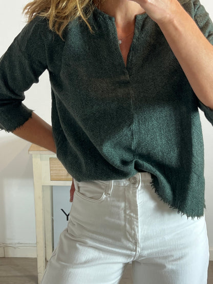 MASSCOB. Top verde jaspeado lana virgen T.xs