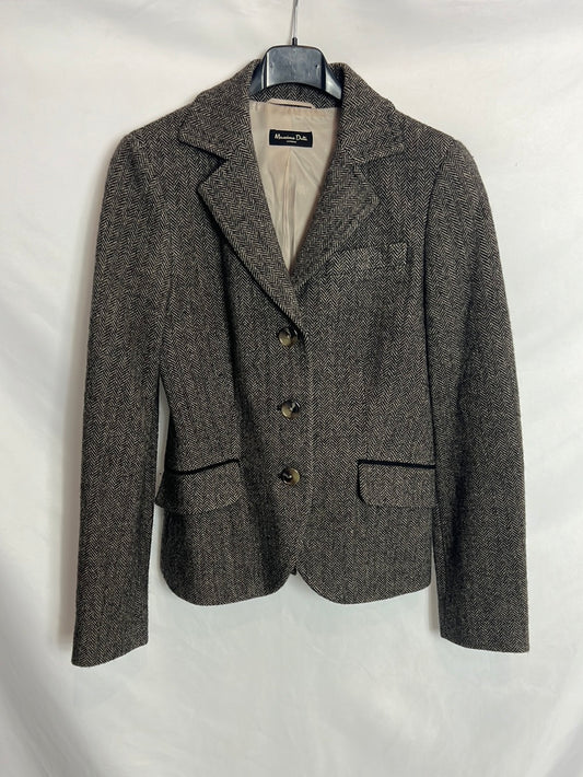 MASSIMO DUTTI. Blazer lana espiga marrón. T 36