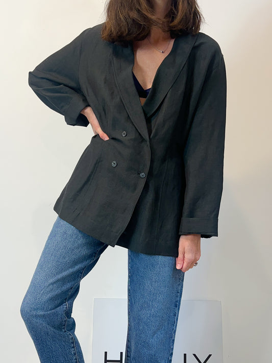 MASSIMO DUTTI. Blazer lana y lino gris oscuro