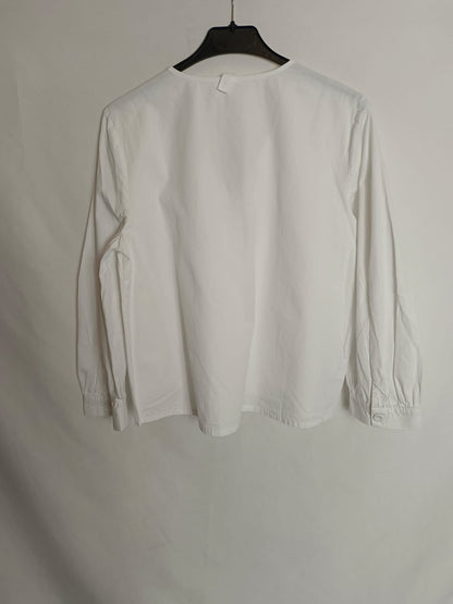 MANGO. Blusa blanca cuello T.m
