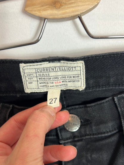 CURRENT ELLIOT. Denim crop negro detalle borlas. T 27(38)