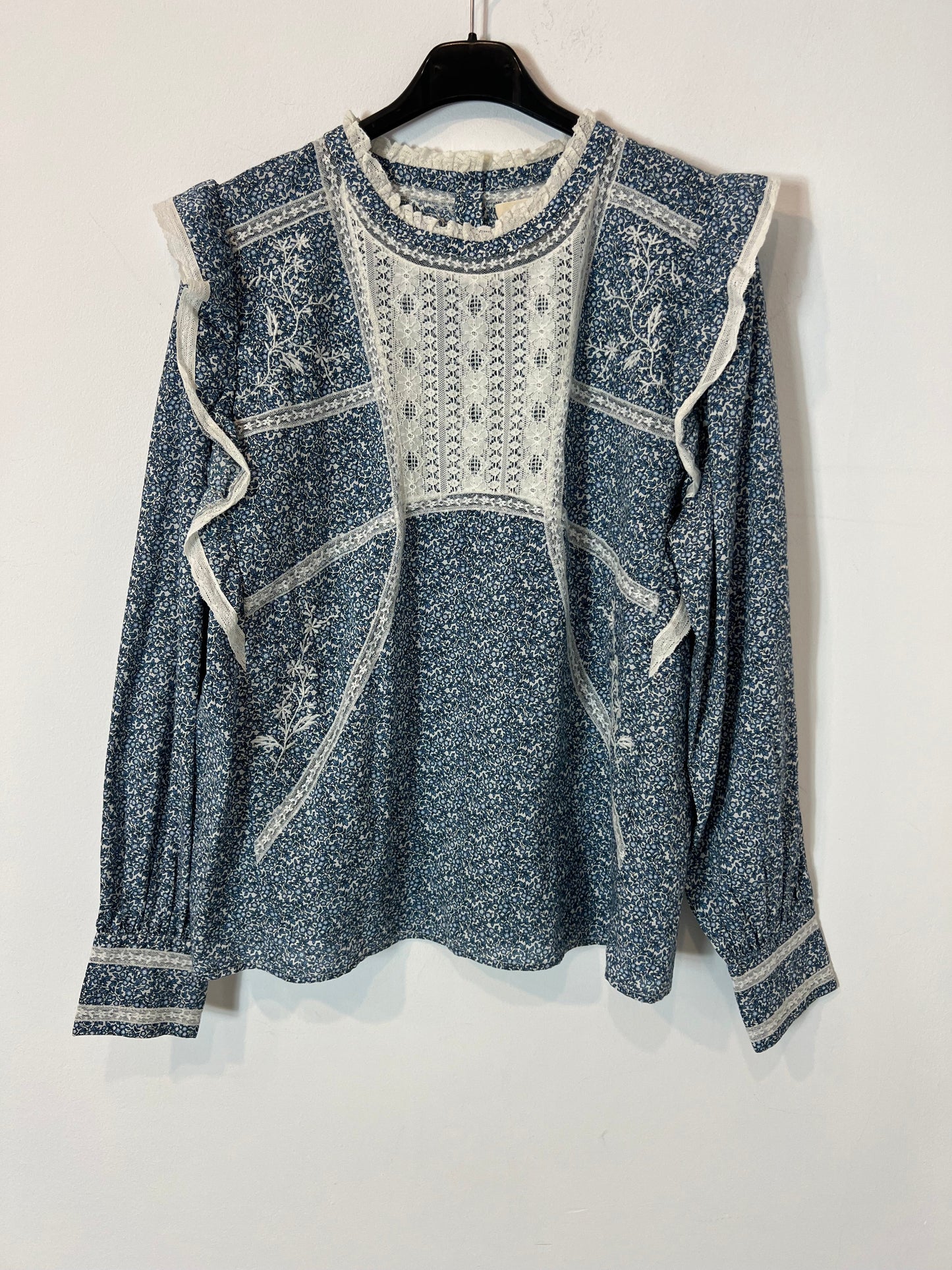 SEZANE. Blue printed blouse, size 40