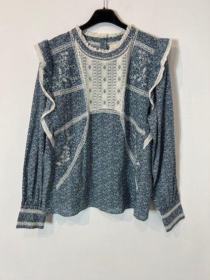 SEZANE. Blue printed blouse, size 40