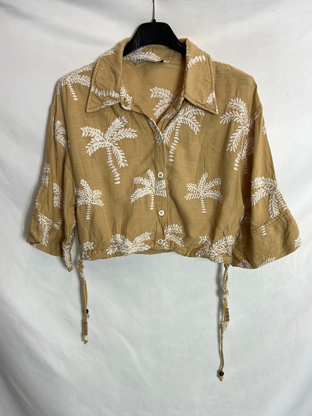 ZARA. Total look beige palmeras bordadas. T S