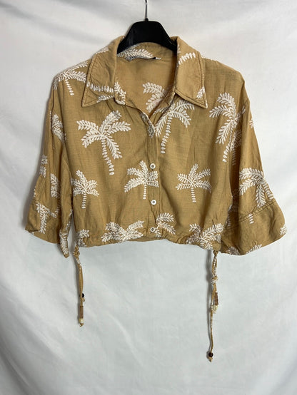 ZARA. Total look beige palmeras bordadas. T S