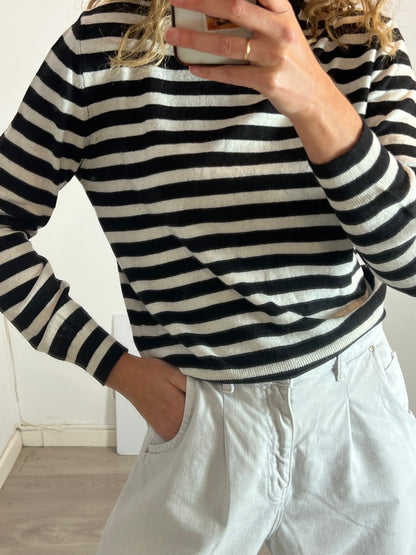 ZARA. Jersey rayas blanco y negros con lana. T S