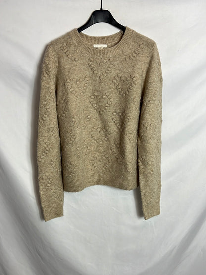 H&M. Jersey beige detalles relieve. T XS