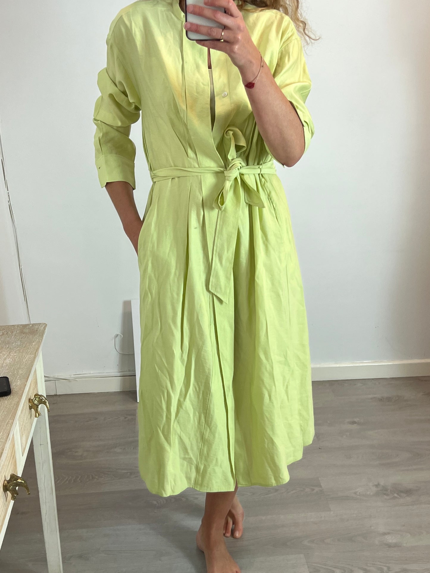 FORTE FORTE. Lime pleated midi dress. Size 36