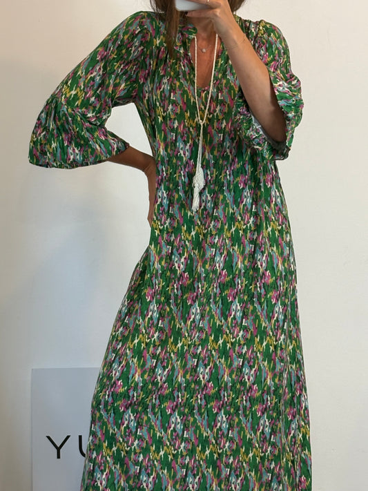 CARLA DI CARLA. Vestido largo verde estampado. T S