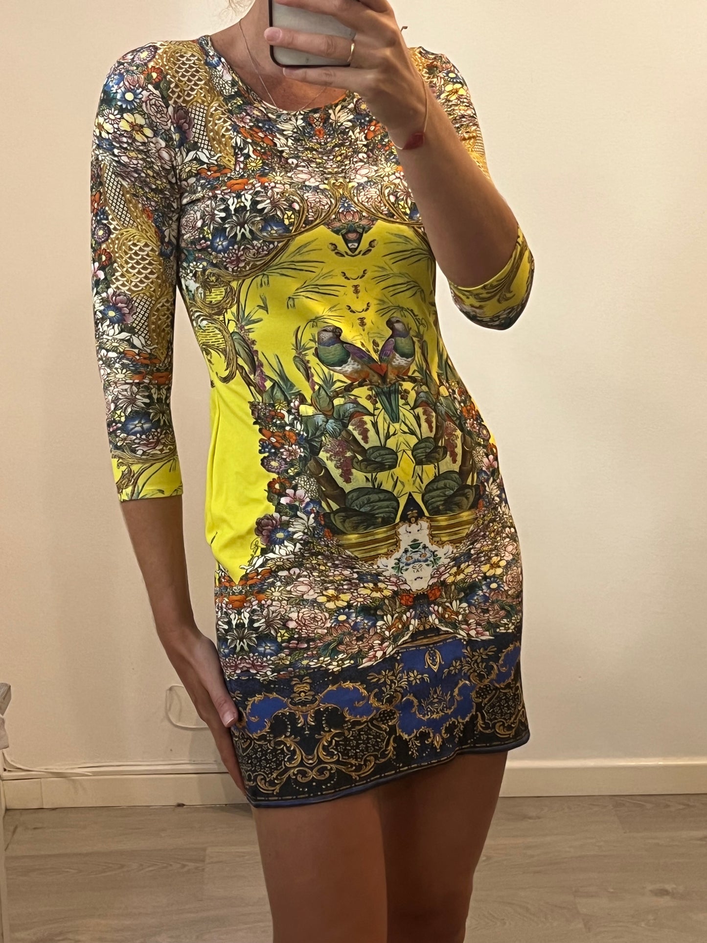ROBERTO CAVALLI. Short elastic printed dress. T 40 (S/M)