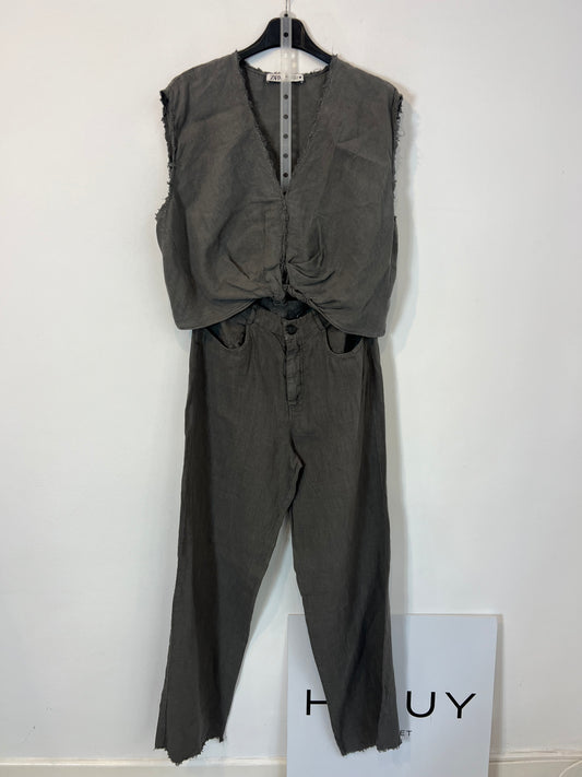ZARA. Total look gris lino T.s/m