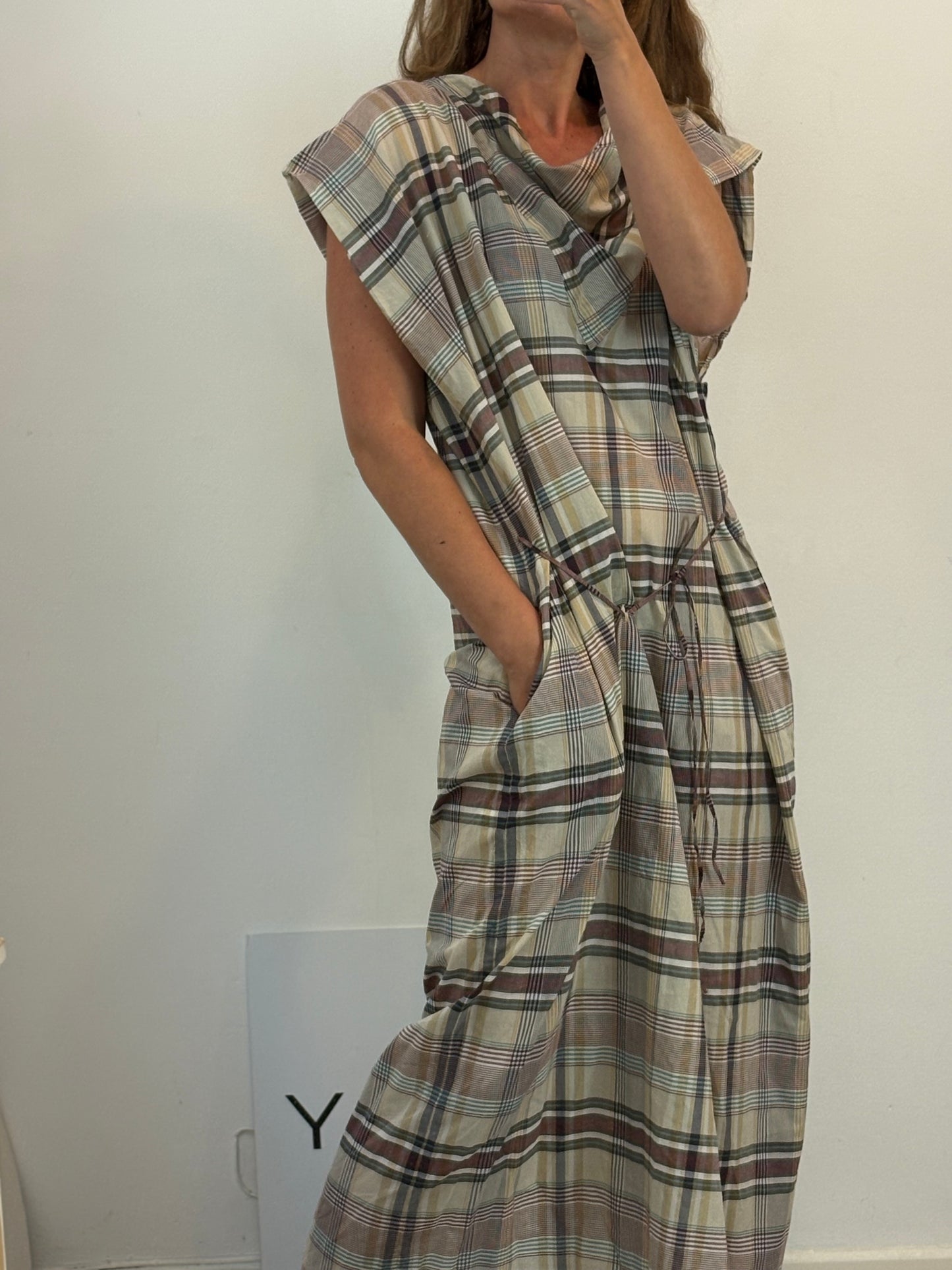 MARLOTA. Vestido largo cuadros textura ligera