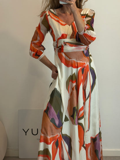 Vestido largo estampado mangas gasa