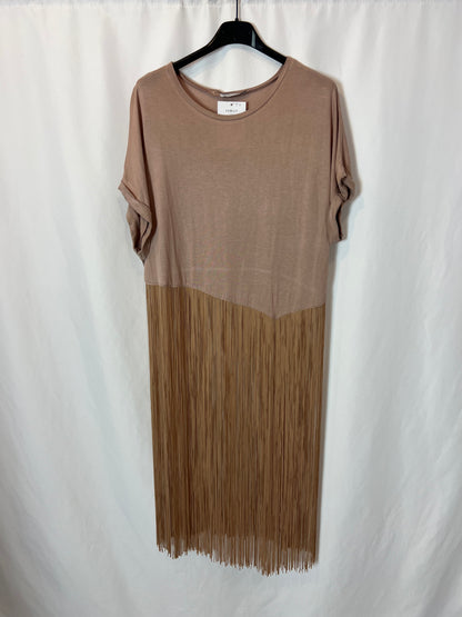 ZARA. Camiseta rosa flecos T.s