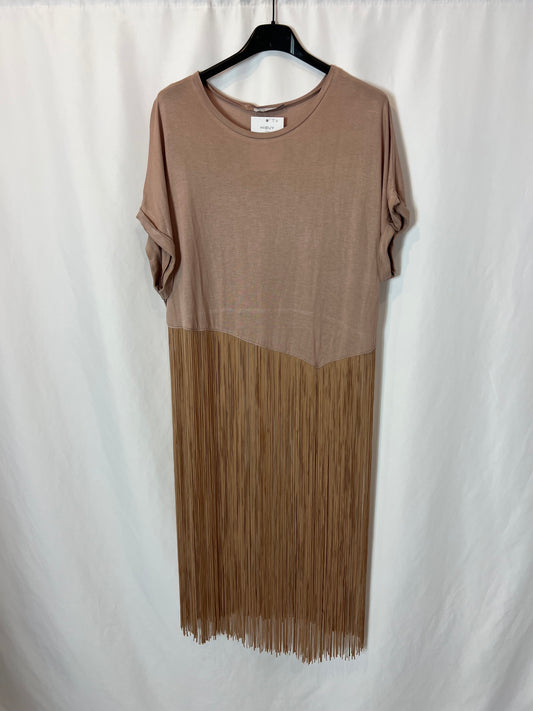 ZARA. Camiseta rosa flecos T.s