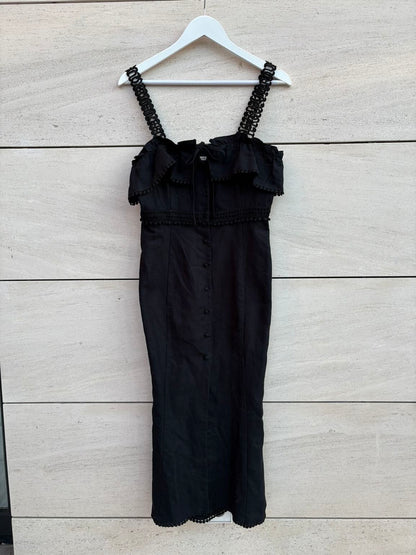 UTERQÜE. Vestido midi lino detalle tirantes