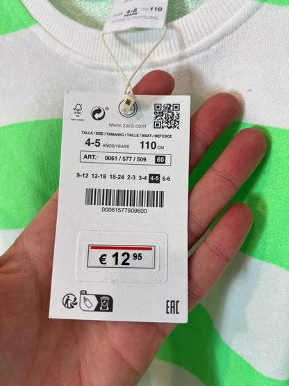 ZARA. Sudadera rayas verde y blanca T.4-5 años