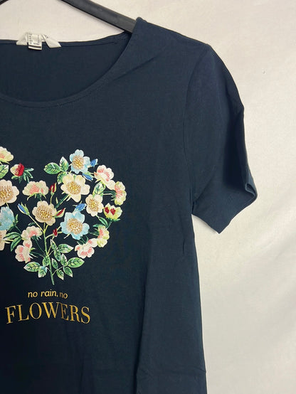 CORTEFIEL. Camiseta azul dibujo flores. T S