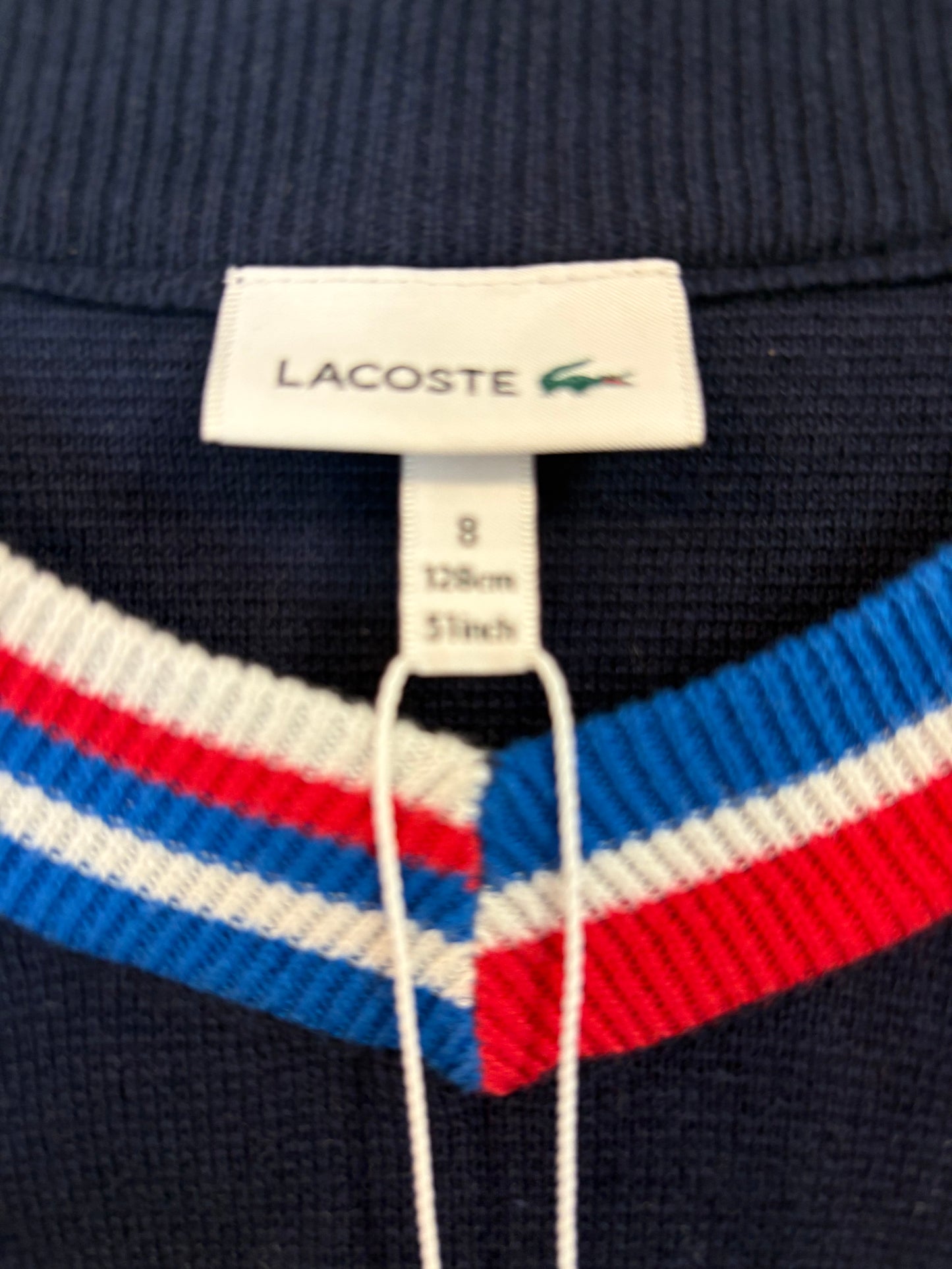 LACOSTE. Jersey algodón cuello pico. T 8 años