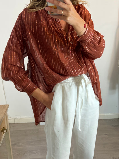 ULLA JOHNSON. Oversized striped blouse T.2 (m)