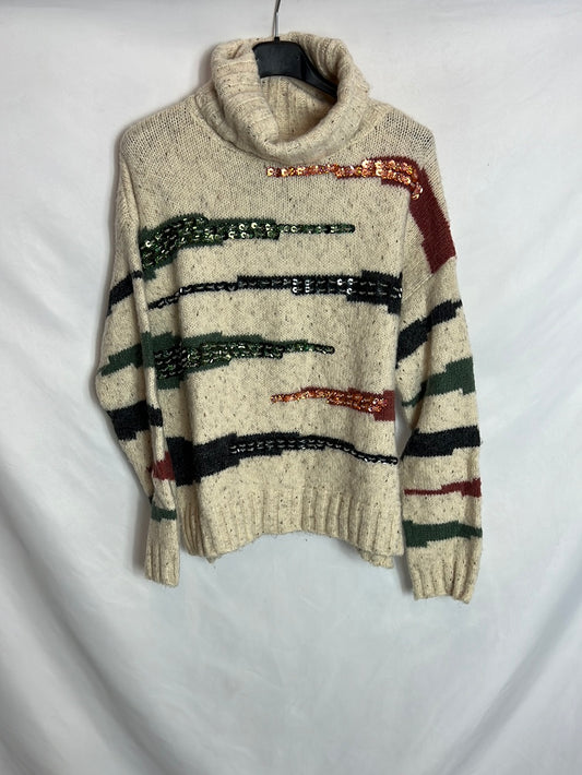 FÓRMULA JOVEN. Jersey beige jaspeado detalles. T 38