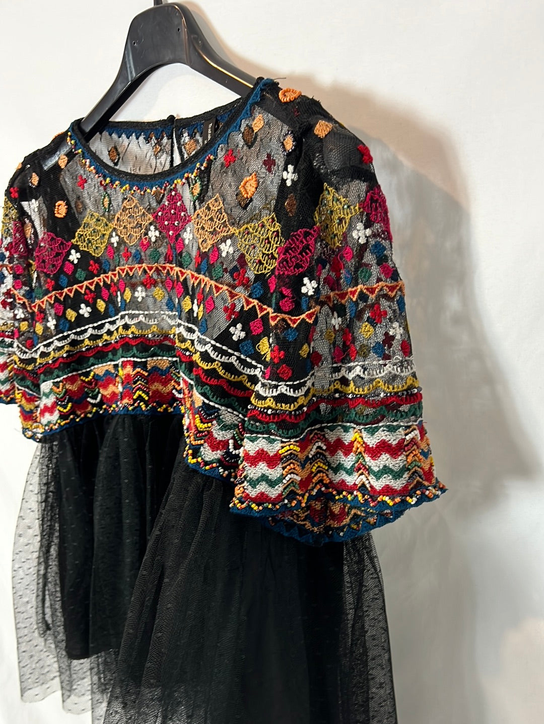 ZARA. Embroidered and beaded tulle top. XS