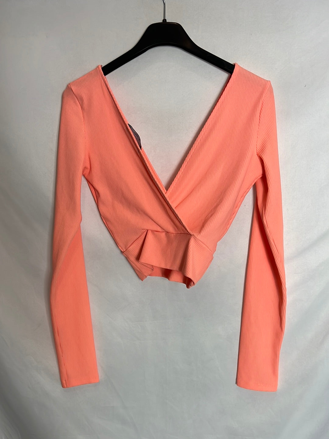 BERSHKA. Pink elastic ribbed top T XS