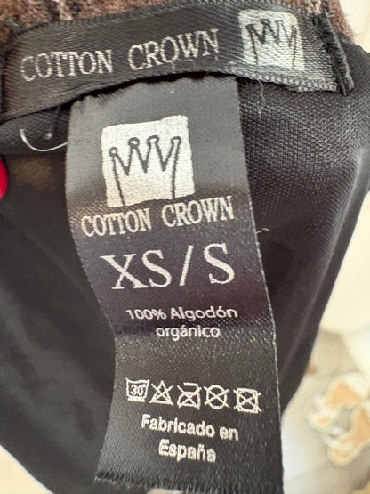 COTTON CROWN. Falda evasé tartán marrón