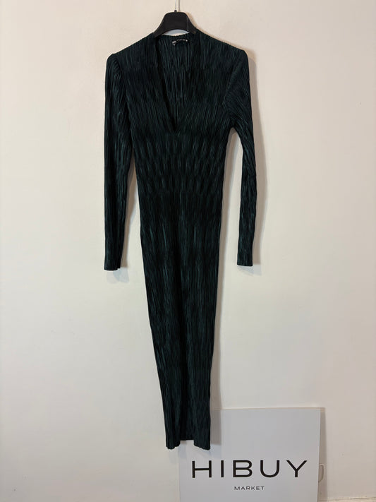 ZARA. Vestido midi verde fruncidos