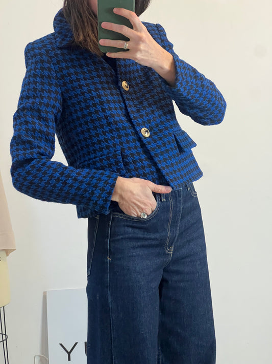 ZARA. Chaqueta tweed negra y azul