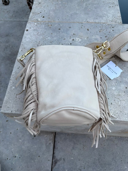 MERCULES x MAKSU. Bolso beige piel flecos