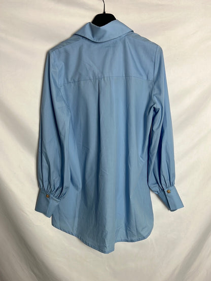 PARIS 64. Camisa azul botones pedrería. T M