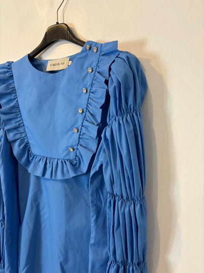 PARIS 64. Camisa azul manga fruncidos