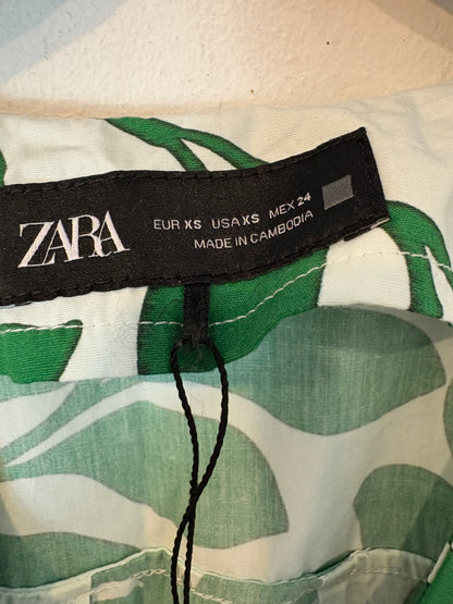 ZARA. Green floral midi dress. XS