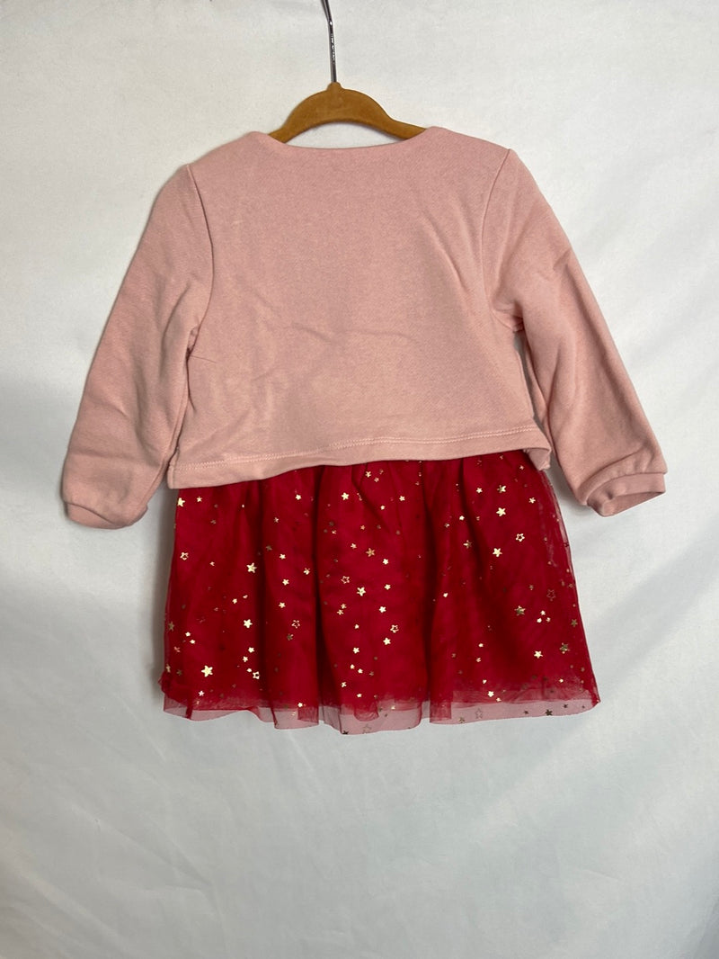 C&A. Vestido rosa y falda tul roja. T 6-9 meses