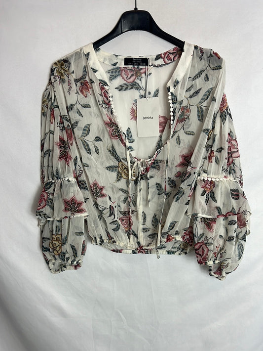 BERSHKA. Semi-sheer floral blouse. TS