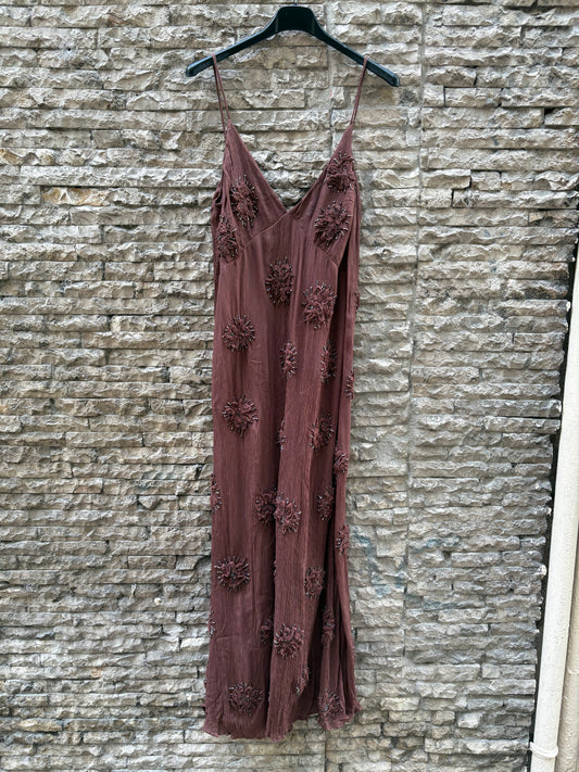ZARa. Vestido marrón abalorios T.s