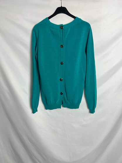 MASSIMO DUTTI. Jersey hilo turquesa botones dorados. T M