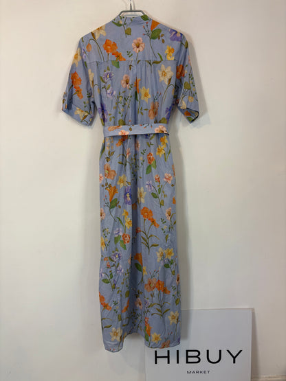 ZARA. Vestido largo estampado flores abotonado