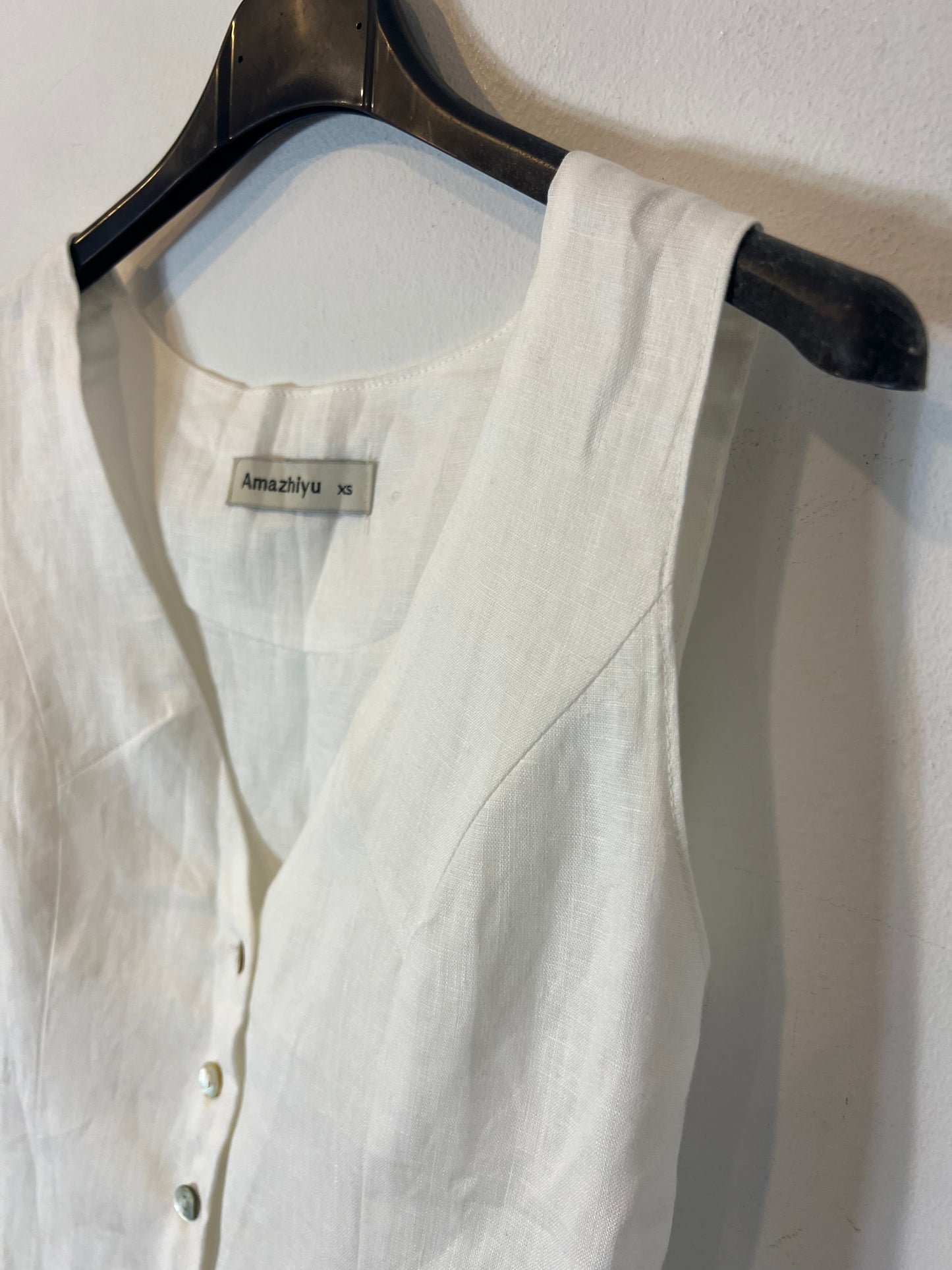 AMAZHIYU. Chaleco lino blanco. T XS