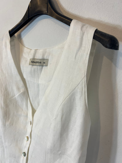 AMAZHIYU. Chaleco lino blanco. T XS