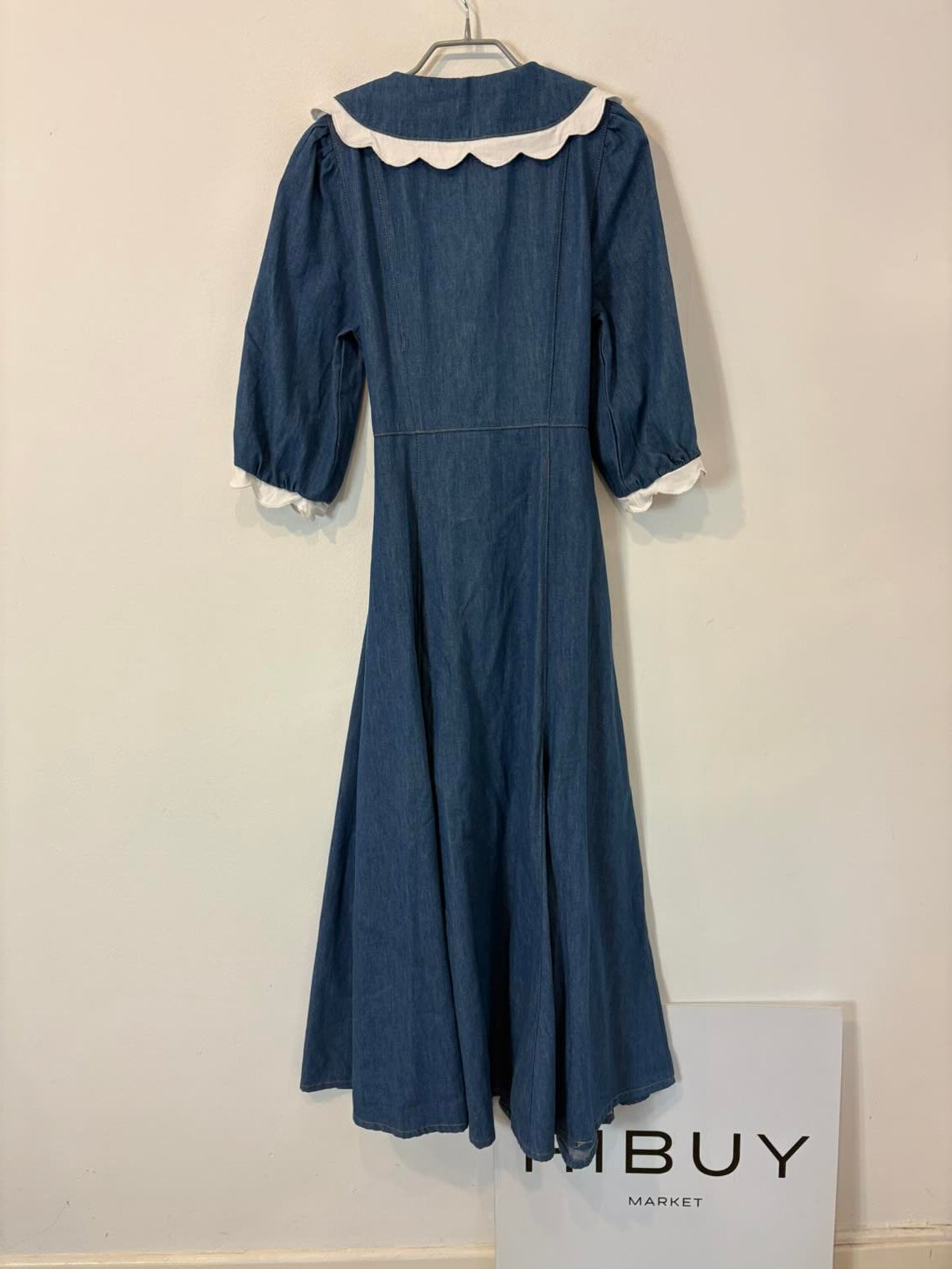 RIXO. Vestido largo denim fluido bordados