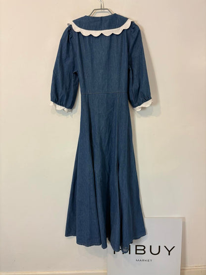 RIXO. Vestido largo denim fluido bordados